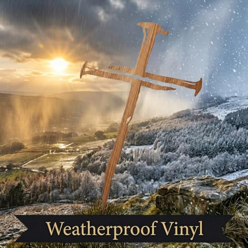 Cross of Nails Sticker - Vinyl Christian Sign Decal, Pack of 2, 6'' (Wood Grain) - color: Wood Grain