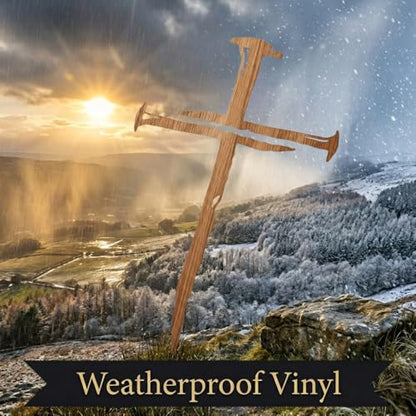 Cross of Nails Sticker - Vinyl Christian Sign Decal, Pack of 2, 6'' (Wood Grain) - color: Wood Grain