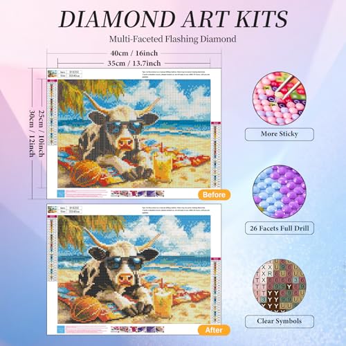 Diamond Art Kits for Adults, Beach Cow Diamond Painting Kit, 12x16 Inch - color: CYDP1P15