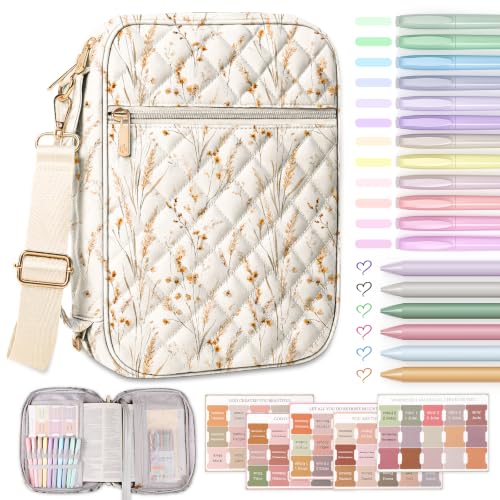 BellaHold Bible Cover Case with Shoulder Strap, Large Bible Bags for Women - color: Beige Wheat Grass