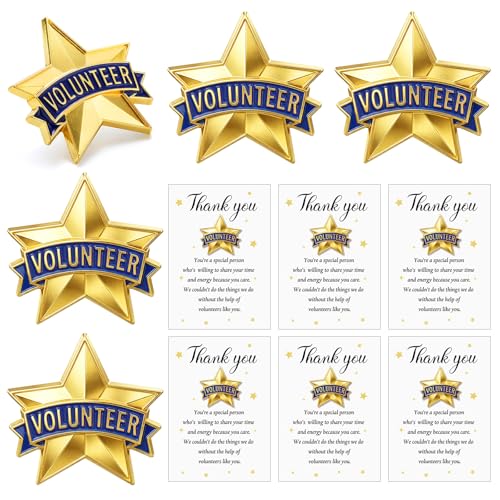 Sayglossy 30 Sets Volunteer Awards Gifts Bulk Star Enamel Pins on Card Volunteer Lapels Pins Reward Thank You Cards Employee Appreciation Gifts for Staff Recognitions - style: Volunteer