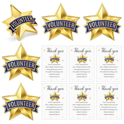 Sayglossy 30 Sets Volunteer Awards Gifts Bulk Star Enamel Pins on Card Volunteer Lapels Pins Reward Thank You Cards Employee Appreciation Gifts for Staff Recognitions - style: Volunteer