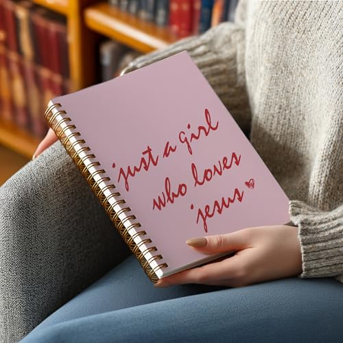 Christian Notebook Journal - Just a Girl Who Loves Jesus Christian Gifts for Women, Inspirational Bible Journal Notebooks for Note Taking, Bible Study, Prayer & Church Notes, A5 Spiral Notebook (Just a Girl-PINK) - color: Just a Girl-PINK