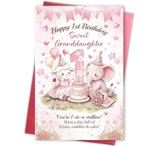 Cute 1st Birthday Card for Granddaughter, Sweet 1 Year Old Birthday Card from Grandma Grandpa, Happy First Birthday Card for Granddaughter - color: Granddaughte 1st Birthday