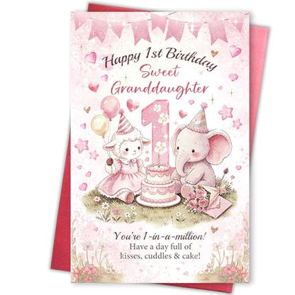 Cute 1st Birthday Card for Granddaughter, Sweet 1 Year Old Birthday Card from Grandma Grandpa, Happy First Birthday Card for Granddaughter - color: Granddaughte 1st Birthday