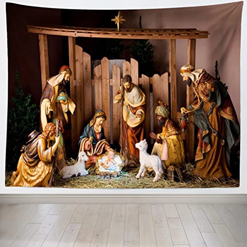 Loccor Chritmas Nativity Scene Tapestry Christmas Holy Night Manger Scene Tapestry Wall Hanging 92x70 Inches Christian Religious Merry Xmas Party Decor for Church Bedroom Living Room Dorm Home Decor - size: 90"L x 70"W