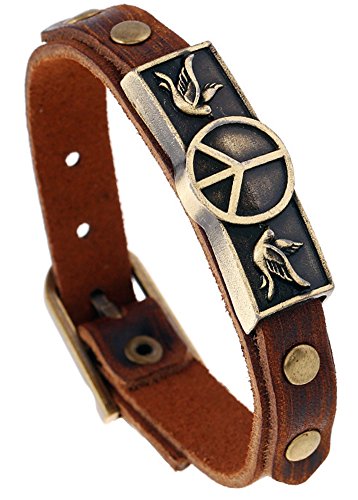 Men Punk Alloy Leather Bracelet Cross Bracelet Bangle Wristband - color: Peace