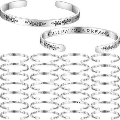 MTLEE 30 Pcs Inspirational Cuff Bracelets Bulk Gifts for Women Motivational Bible Verse Bracelet Silver Personalized - style: Trendy