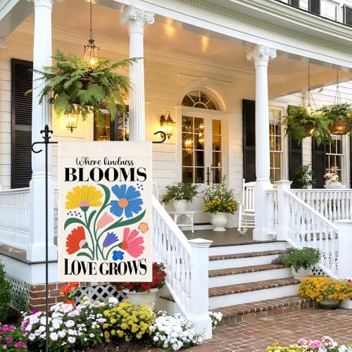 Where Kindness Blooms Love Grows 12 x 18 Inch Floral Garden Flag - color: White 2