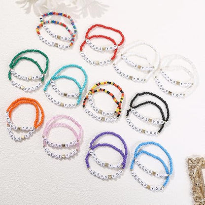 24Pcs Jesus Loves You Bracelets Bulk Handmade Clay Beads Bible Verse Bracelets Christian Friendship Jewelry Christmas Easter Gifts for Women Teen - color: Jesus 24-1