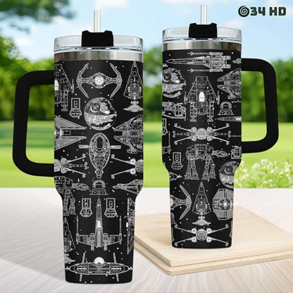 34HD Galaxy Spaceship Sci 40 oz Tumbler with Handle, Sci Fi Fan Gift - color: Blackstar40
