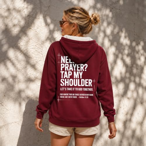 Christian Sweatshirts For Women Need Prayer Tap My Shoulder Hoodie Sweater - color: Claret-1, size: Small