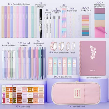 Nicpro Bible Journaling Kit, 76PCS Bible Study Supplies with Case for Women - color: Pink