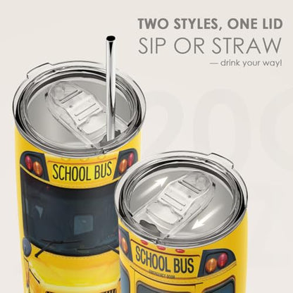 SANDJEST Bus Driver Tumbler - School Bus 20 oz Stainless Steel Double Wall Vacuum Tumblers Coffee Travel Mug - Thermal Cups Birthday, Christmas, Back To School Gifts for Men, Women, Friends, Besties - color: School Bus Driver