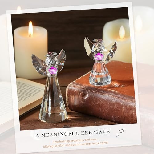 2pcs Crystal Angel Figurines Gift For Mom Art Glass Guardian Angel Statues - style: Angel with Purple Flower-2pcs