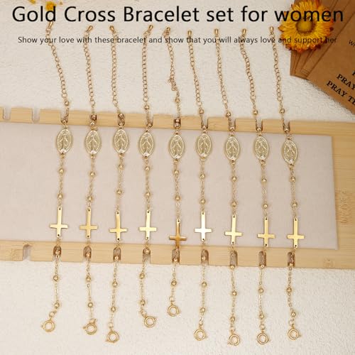 COLOYAN 9PCS Rosary Gold Beads Bracelet for Women - color: B
