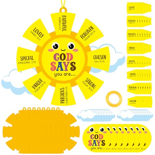 24 Sets Sunday School Crafts for Kids DIY God Says You Are Sun Paper Craft Kit Religious Christian Bible Hanging Ornaments with Stickers for Church VBS Home School Classroom Faith Activities Gifts