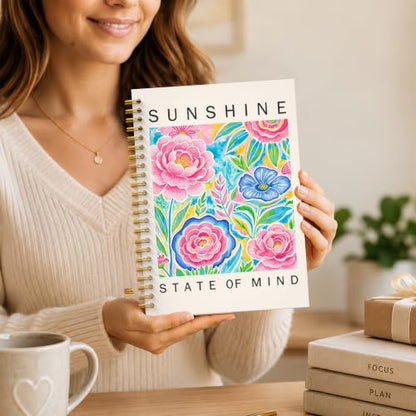 JMICTUB Colorful Floral Summer Beach Spiral Notebook 5.5x8.3, Sunshine State of Mind Flower Hardcover Lined Journal - color: Spiral notebook-07