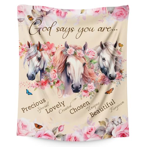 Girls Horse Blanket with Floral for Daughter Mom, Christian Blanket Gift for Women Christians Birthday, 30x40 Inches Small Soft God Says You are Throw for Sofa Couch Bed Home - color: White, size: 40”x30"