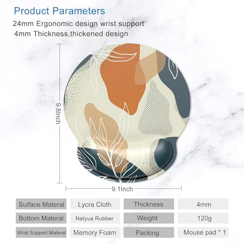 ITNRSIIET Ergonomic Mouse Pad with Wrist Support Wrist Rest Smooth Surface Non-Slip Rubber Base Comfortable Office Supplies Pain Relief, 9.8 x 9.1 inches, Abstract Leaf - color: Abstract Leaf
