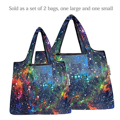 allydrew Large Foldable Tote Nylon Reusable Grocery Bags - color: Set of 2, Galaxy, size: Large & Small (Set of 2)