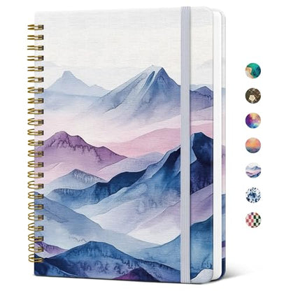 Taja Lined Spiral Journal for Women, A5 Cute Hardcover Notebook for Work - color: B-Distant Peaks