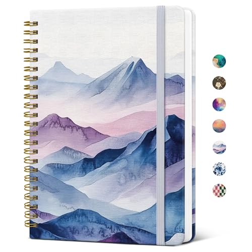 Taja Lined Spiral Journal for Women, A5 Cute Hardcover Notebook for Work - color: B-Distant Peaks