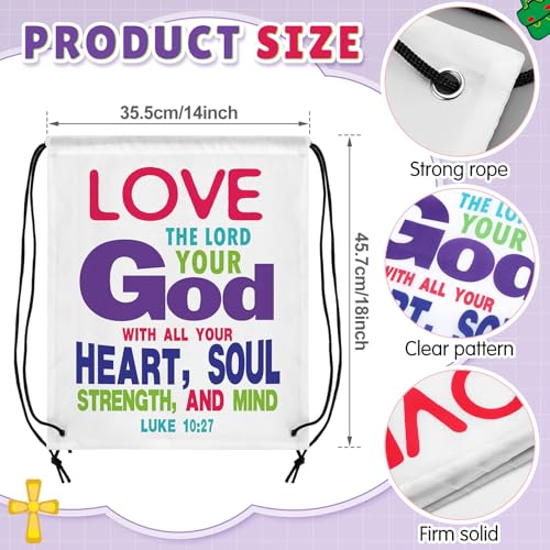 24 Pcs Christian Bags Religious Drawstring Bags Love Your God Vbs Drawstring Backpacks Bulk Large Religious Gifts for Sunday School Church Graduation Themed Party Favors - style: Love Your God
