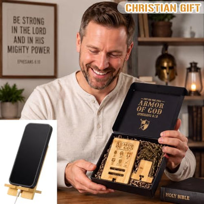 Novabright 24 Pcs Christian Bible Verse Bamboo Phone Stand, Armor of God - style: Armor of God