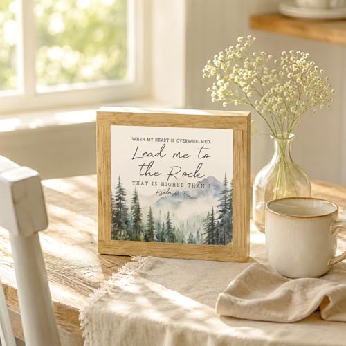 Home Decor, When My Heart Is Overwhelmed Lead Me To The Rock Sign, Christian Home Accent, Rustic Bible Verse Plaque For Living Room Office, Housewarming Gift, 5.9 x 5.9 in - color: Religion Sign 04