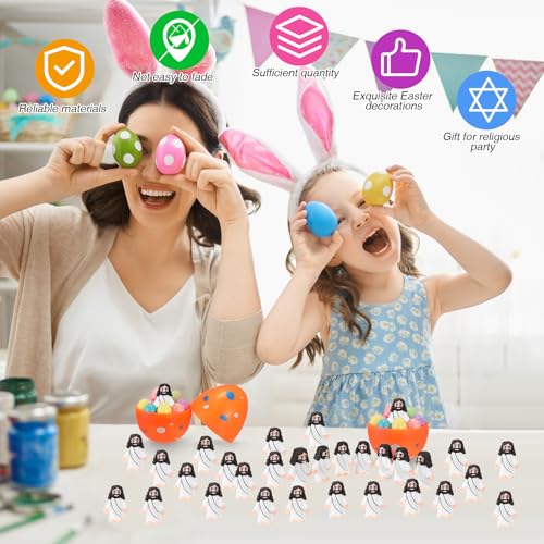 Bememo 100 Pcs Jesus Toys Original Design Mini Rubber Little Jesus Figurine to Hide and Seek Religious Party Favors Sunday School Craft Baptism Gifts for Easter Egg Stuffers(White) - color: White