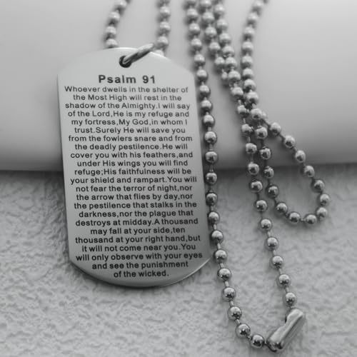 Christian Scripture Religious Dog Tag Necklace,Catholic Bible Verse Baptism Confirmation Sacrament Gifts - style: Psalms 91