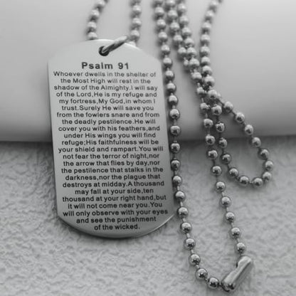 Christian Scripture Religious Dog Tag Necklace,Catholic Bible Verse Baptism Confirmation Sacrament Gifts - style: Psalms 91