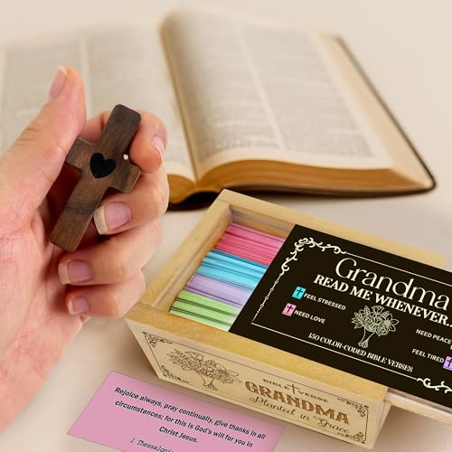 Personalized Grandma Bible Verse Box with 150 Color-Coded Scripture Cards, Custom Name Prayer Box with Pocket Cross, Christian Gift for Grandma, Christmas, Mother’s Day - color: Grandma