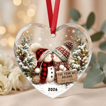 Personalized Engagement Photo Glass Ornament, Engaged Couples Photo Gift, Wedding Ornament, for Couple - color: Ds 05