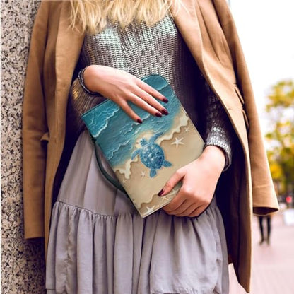 Beach Blue Turtle Starfish Print PU Leather Bible Cover Church Bible Bag with Bookmarks Book Covers Carrying Bible Case with Zippered Pockets for Prayer, 2XL - color: Beach Blue Turtle Starfish, size: XX-Large