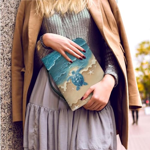 Beach Blue Turtle Starfish Print PU Leather Bible Cover Church Bible Bag with Bookmarks Book Covers Carrying Bible Case with Zippered Pockets for Prayer, M - color: Beach Blue Turtle Starfish, size: Medium