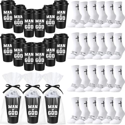 12 Sets Christian Gifts for Men Man of God Cups Socks,Black, White - color: Black/White