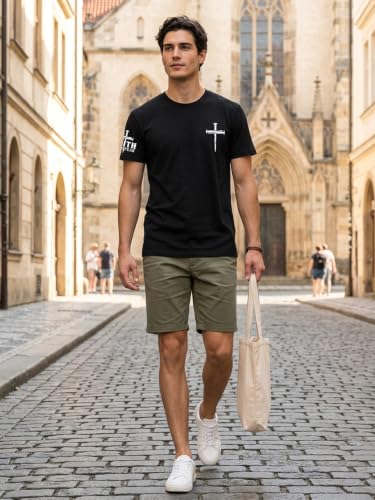 Christian Shirts for Men Jesus Faith Cross Tshirt Bible Verse Tee Tops - color: Black-c, size: Small