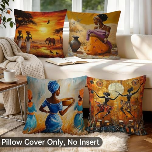 African Woman Pillow Covers Set of 4, 18x18 Traditional Decor - color: Afrian 08, size: 18" x 18" (Pack of 4)