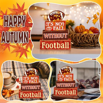 Britimes Fall Football Tiered Tray Decor Set, 4 Pack, Wooden Table Sign - style: Fall Football