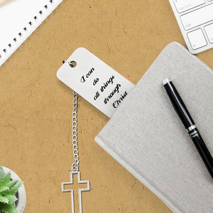 Metal Material Christian Bookmarks with Quote,Silver Bible Bookmark, Jesus Bookmark for Reading and Serenity Prayer
