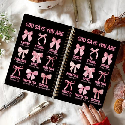 LIANGW Christian Prayer Journal Pink Bow Notebook Gifts for Teen Girls Kids - color: God Says You Are - Black