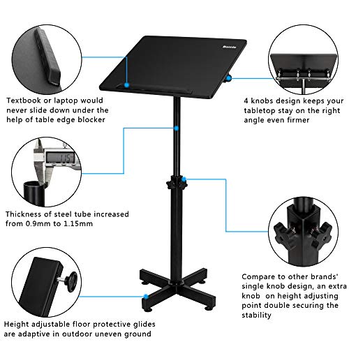 Bonnlo Classic Lectern Podium Stand, Height Adjustable Mobile Podium, Multi-Purpose Tabletop for Speech, Lecture, Church, Reading or Laptop Desk with Edge Stopper, Black - color: Black
