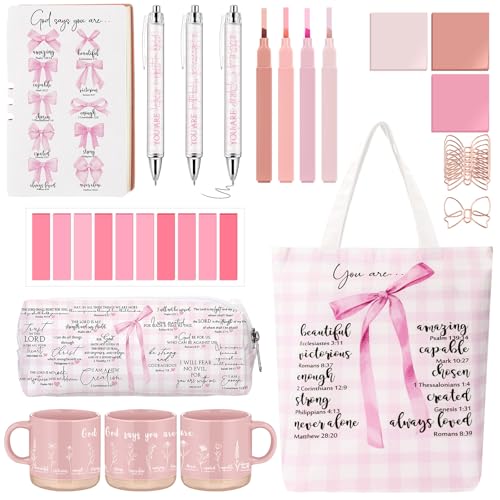 Reallnaive 25 Pcs Bible Study Journaling Kit for Women Christian Gift, Pink - color: Pink, style: Bible verse