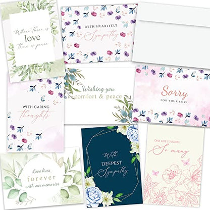 Sympathy Cards Bulk with 8 Unique Designs 3pcs Each - 24 Double Sided Sympathy Cards with Envelopes for Your Business - Perfect Condolence Cards with Envelopes (24) - color: Multi Color