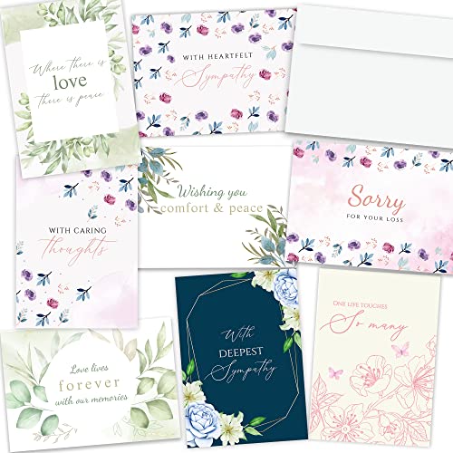 Sympathy Cards Bulk with 8 Unique Designs 3pcs Each - 24 Double Sided Sympathy Cards with Envelopes for Your Business - Perfect Condolence Cards with Envelopes (24) - color: Multi Color