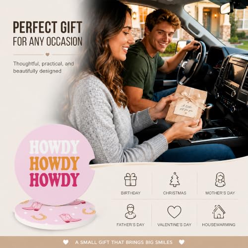Car Coasters for Cup Holders, Pink Howdy Car Coasters Set of 2, B22 - color: Howdy