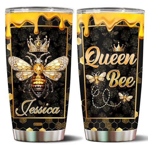 Personalized Queen Bee Tumbler Gifts for Women Jewelry Drawing Travel Cup Mug Gift for Mom Daughter Girls Sister Coffee Insulated Stainless Steel 20oz With Lid - color: BEE