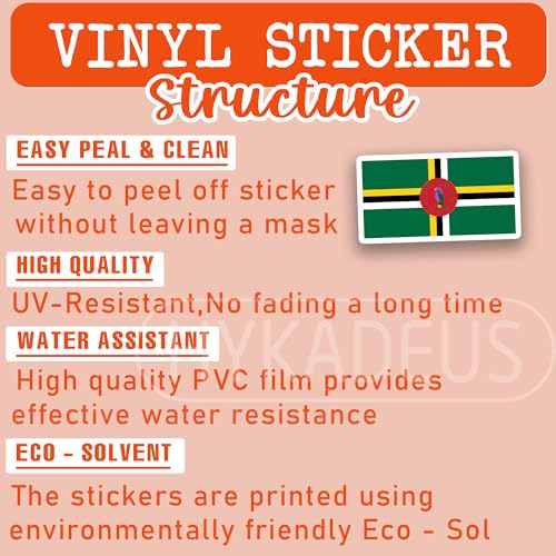 (3Pcs) Dominica Flag Stickers – Dominican National Flag Vinyl Decals, Waterproof Sticker for Laptop, Water Bottle, Scrapbook, Phone Case, Travel Gear, 3" x 1.6" - color: Dominica